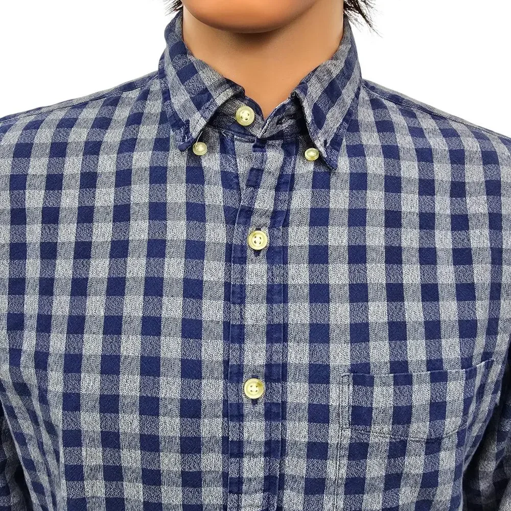J. Crew Jaspe Cotton Shirt Blue Gray Gingham Slim Fit Long Sleeve Mens M A9329